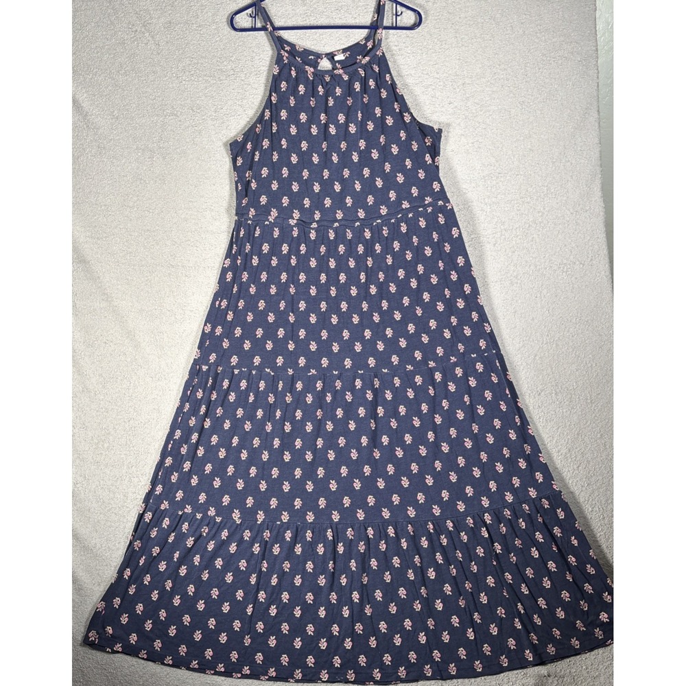 Old Navy XXL Navy Blue Floral Tiered Halter Maxi‎ Dress Sleeveless Summer Boho